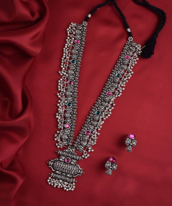 Kolhapuri Saaj Oxidised Wedding Bridal Jewelry, Oxidized Indian Silver Jewelry, German Silver Jewelry, Indian Jewelry Set, Ghungroo Necklace