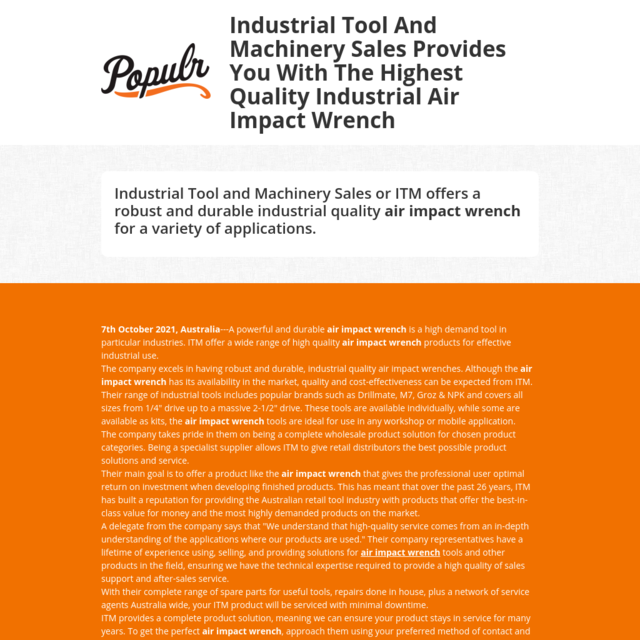 Industrial Tool And Machinery Sales Provides You With The Highest Quality Industrial Air Impact Wrench