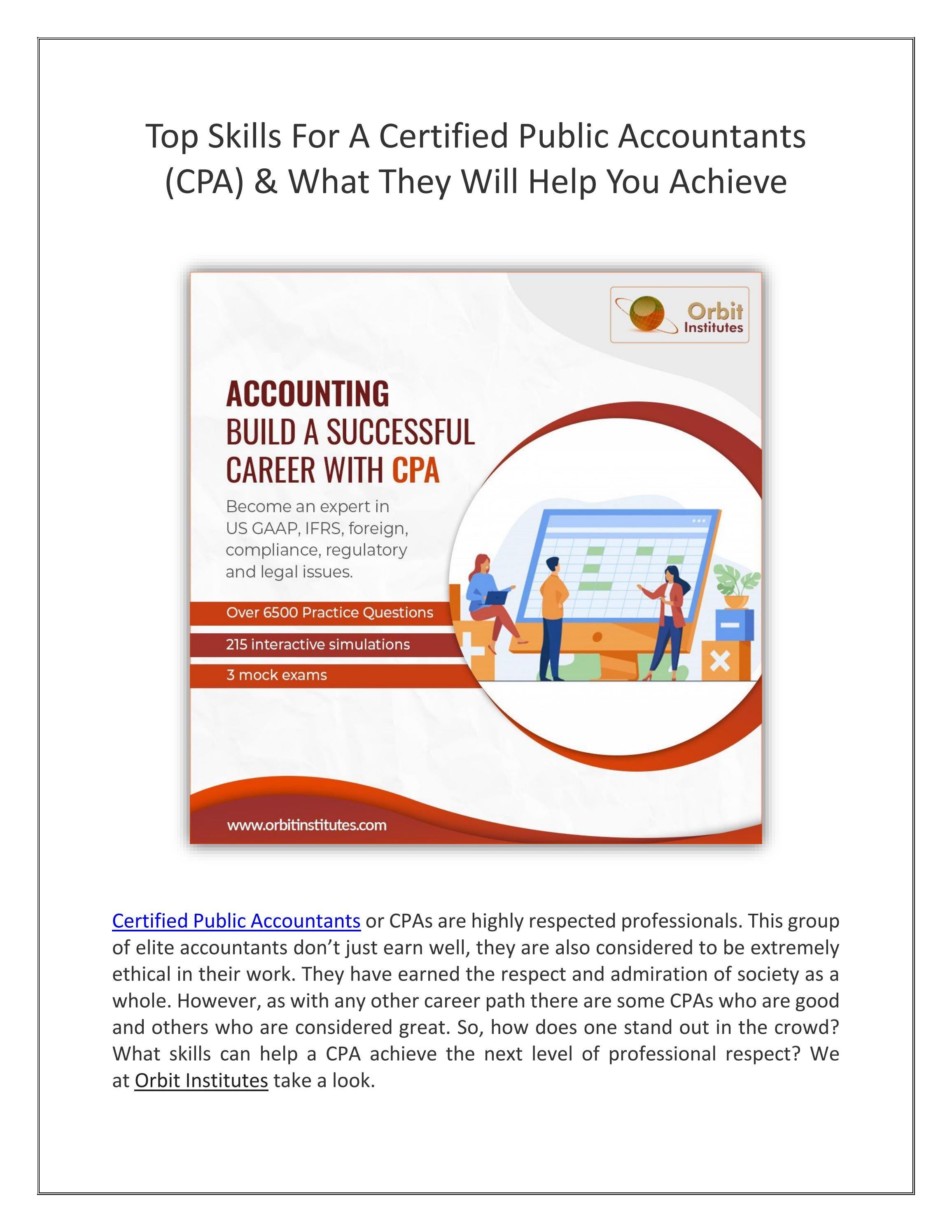 Top Skills For A Certified Public Accountants (CPA)