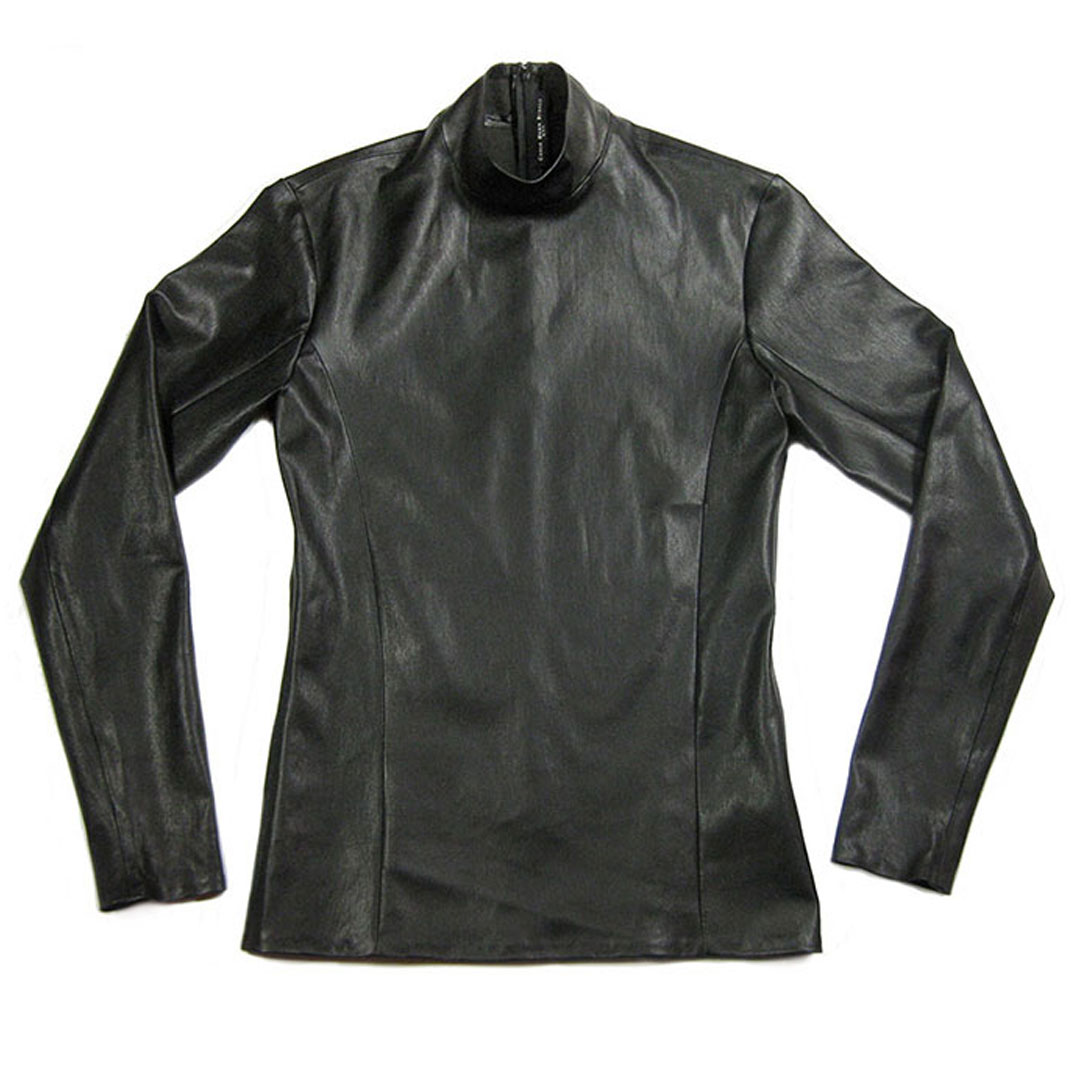 Stretch Leather Mock Neck Shirt for Men - Made-to-Order in NYC