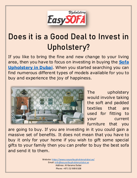Does it is a Good Deal to Invest in Upholstery