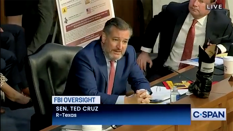 Video: Ted Cruz Questions Clueless FBI Director On ‘Nonsensical’ Document Claiming Patriotic Symbols Are Extremist