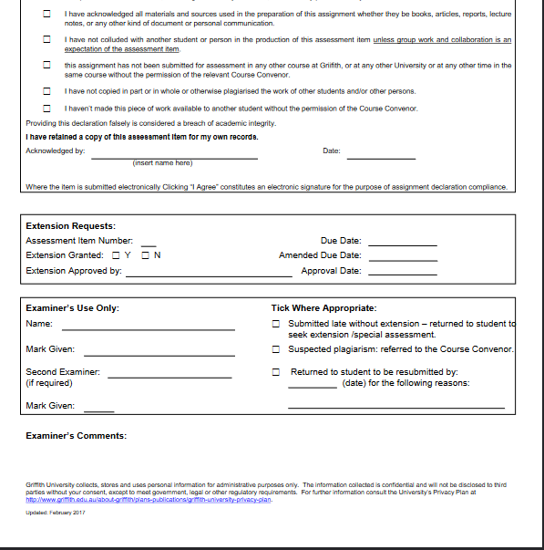 Griffith University Assignment Cover Sheet