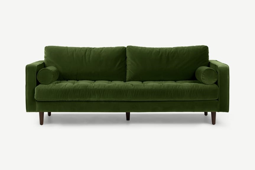 Scott 3 Seater Sofa Grass Green Velvet Sofa - Splendour Sofas