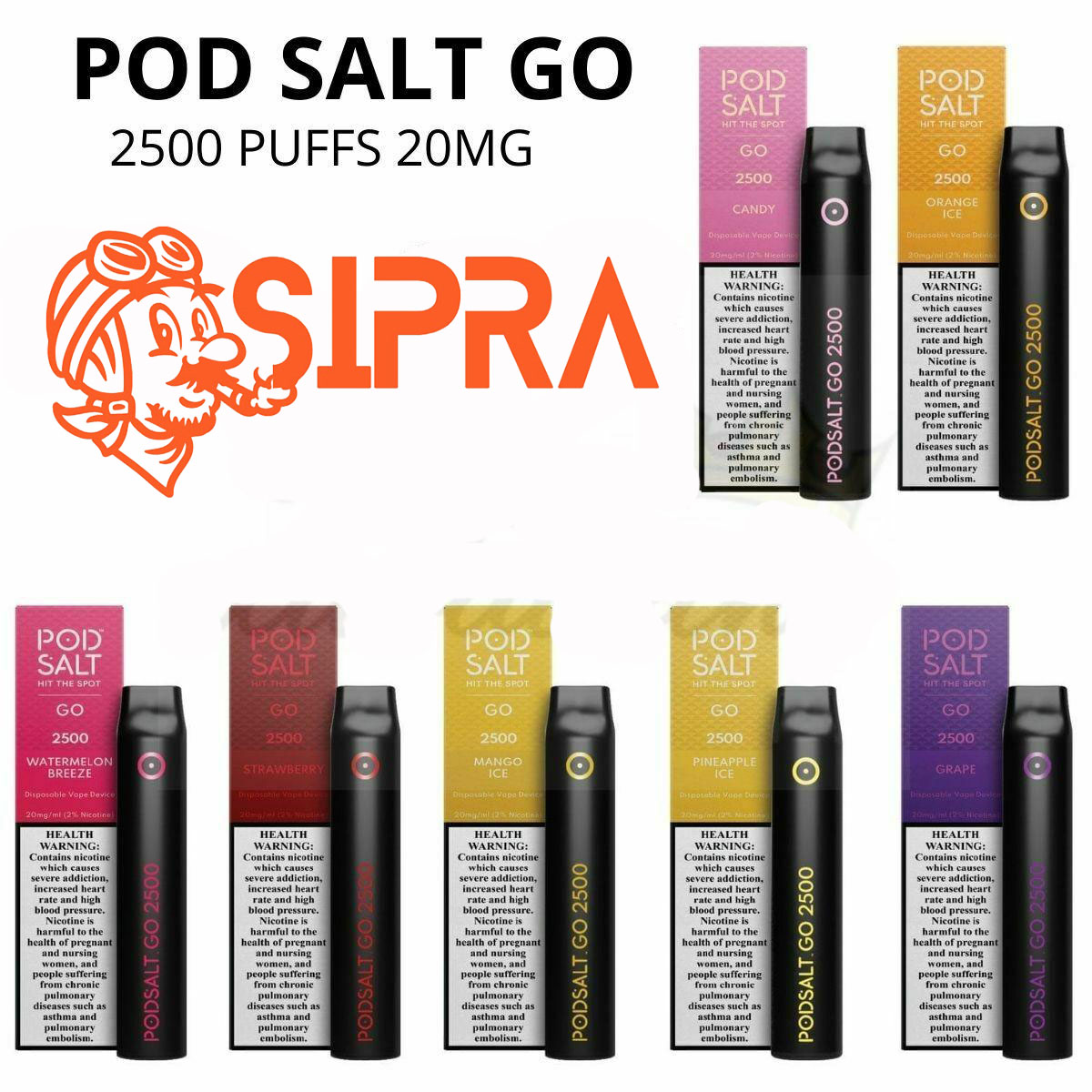 Buy now Pod Salt GO DISPOSABLE 2500 PUFFS on Sipra UAE