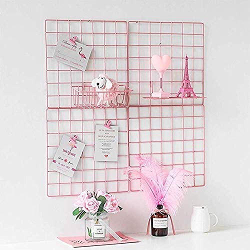 PIKIFY DIY Steel Grid Photo Frame for Wall, Clip Holder Photo Frame,Multi Functional Creative Mesh Wall Grid [40 * 40 cm-PINK] [MADE IN INDIA] - PIKIFY
