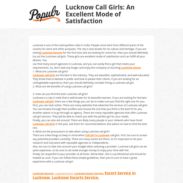 Lucknow Call Girls: An Excellent Mode of Satisfaction