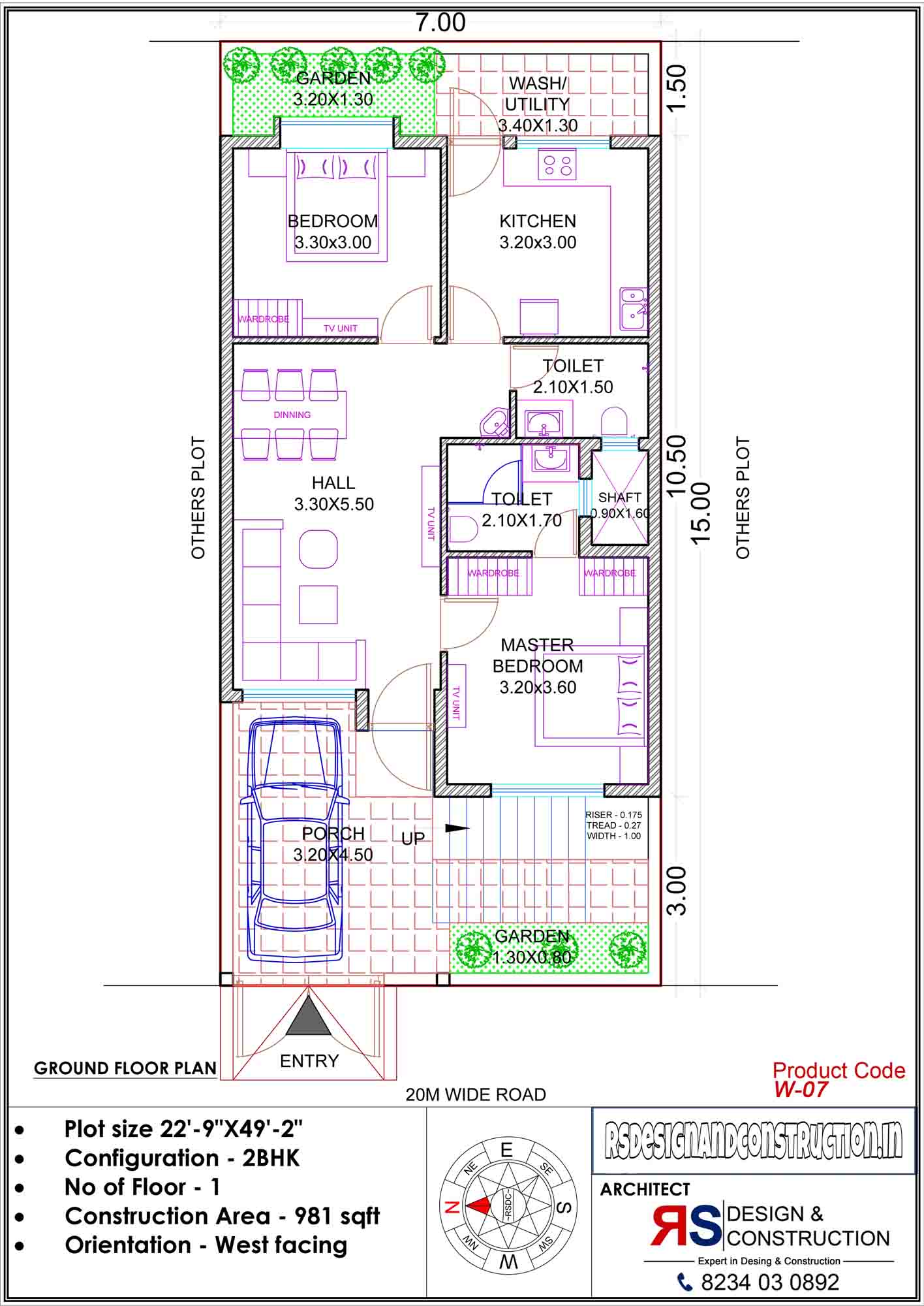 2bhk house plan with Plot size 22'x49' west-facing | RSDC ...