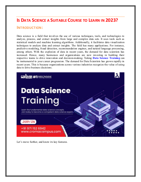 Is Data Science a Suitable Course to Learn in 2023