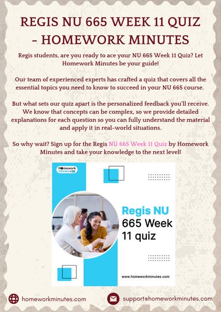 Regis NU 665 Week 11 Quiz - Homework Minutes