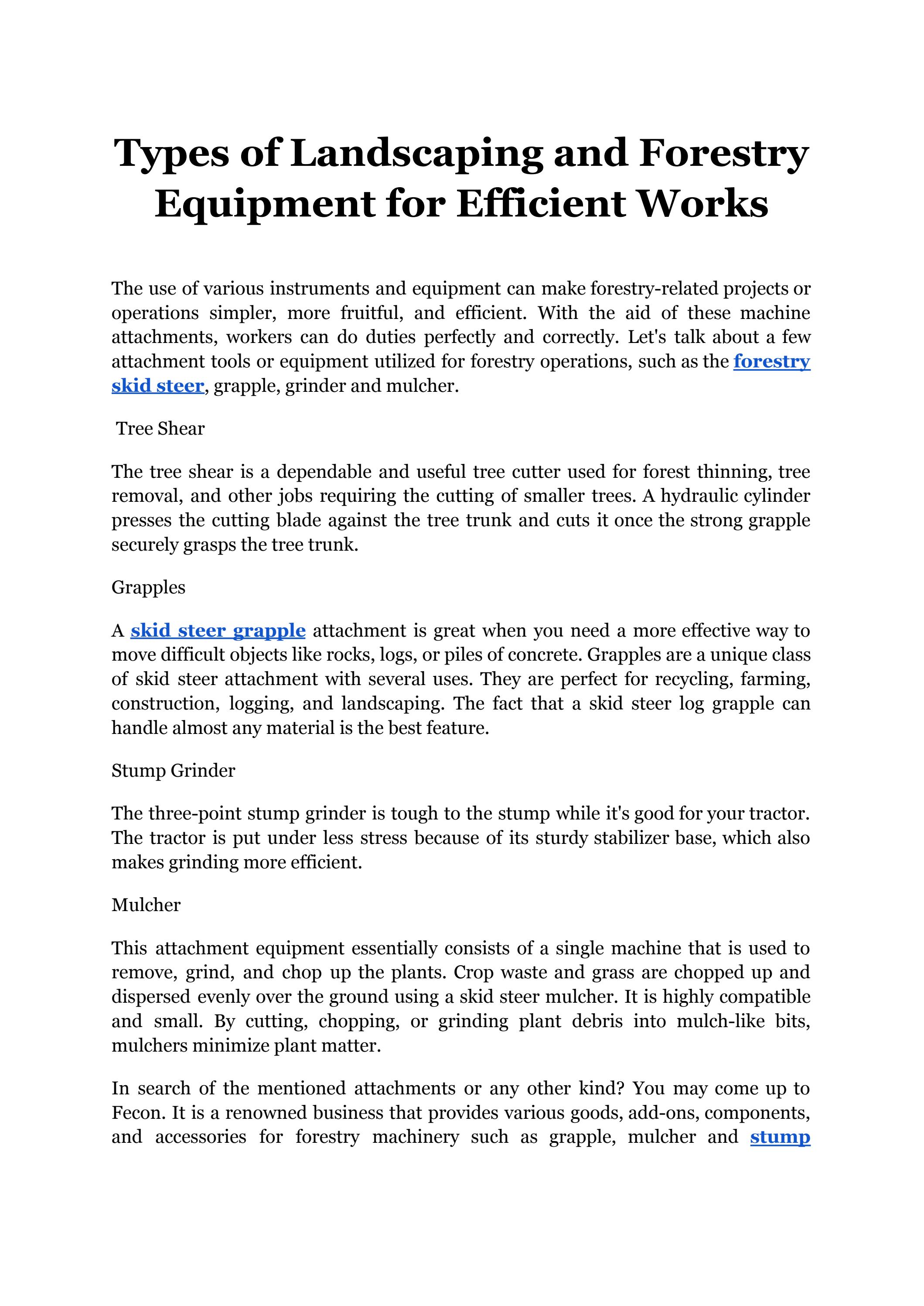 Types of Landscaping and Forestry Equipment for Efficient Works