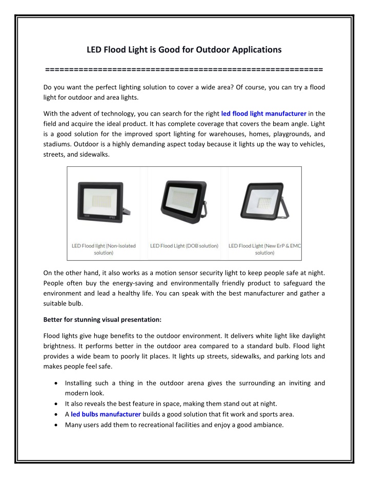 PPT - LED Flood Light is Good for Outdoor Applications PowerPoint Presentation - ID:12109861