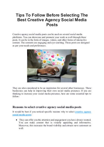 Tips To Follow Before Selecting The Best Creative Agency Social Media Posts