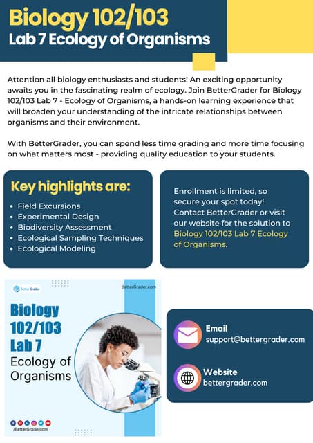 Biology 102/103 Lab 7 Ecology of Organisms