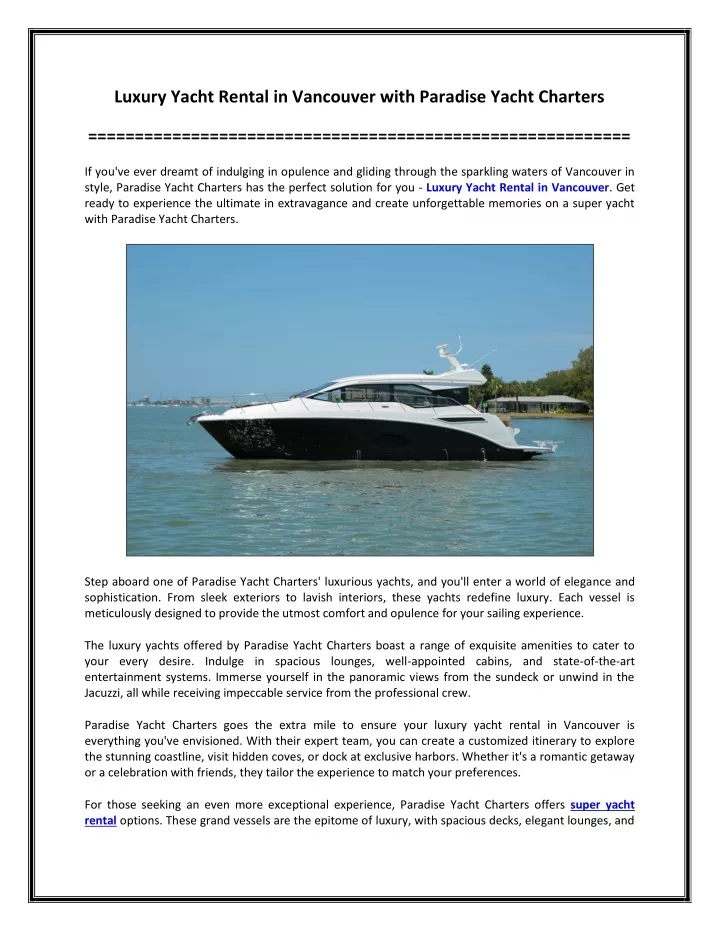 PPT - Luxury Yacht Rental in Vancouver with Paradise Yacht Charters PowerPoint Presentation - ID:12368808