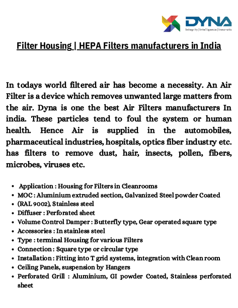Filter Housing  HEPA Filters manufacturers in India