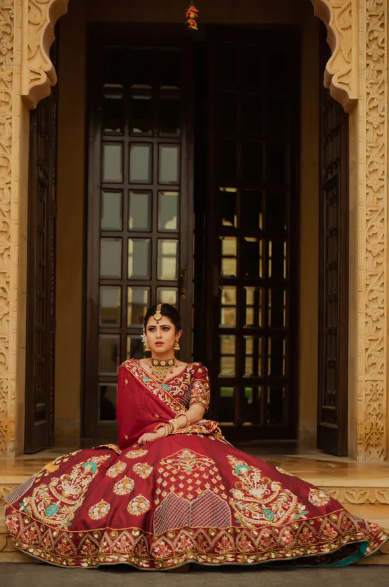Dark Maroon Embroidered Bridal Lehenga: A Timeless Classic for Your Special Day