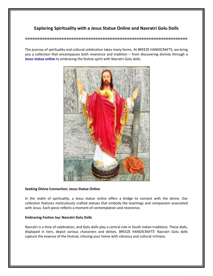 PPT - Exploring Spirituality with a Jesus Statue Online and Navratri Golu Dolls PowerPoint Presentation - ID:12406602