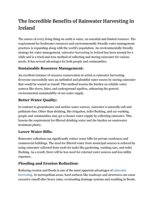 Benefits of Rainwater Harvesting in Ireland