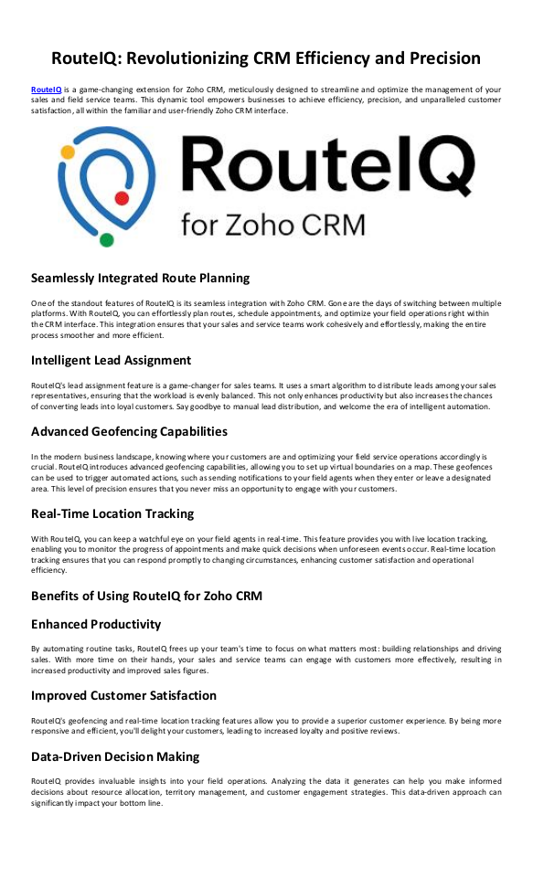 Unleash the Power of RouteIQ for Zoho CRM