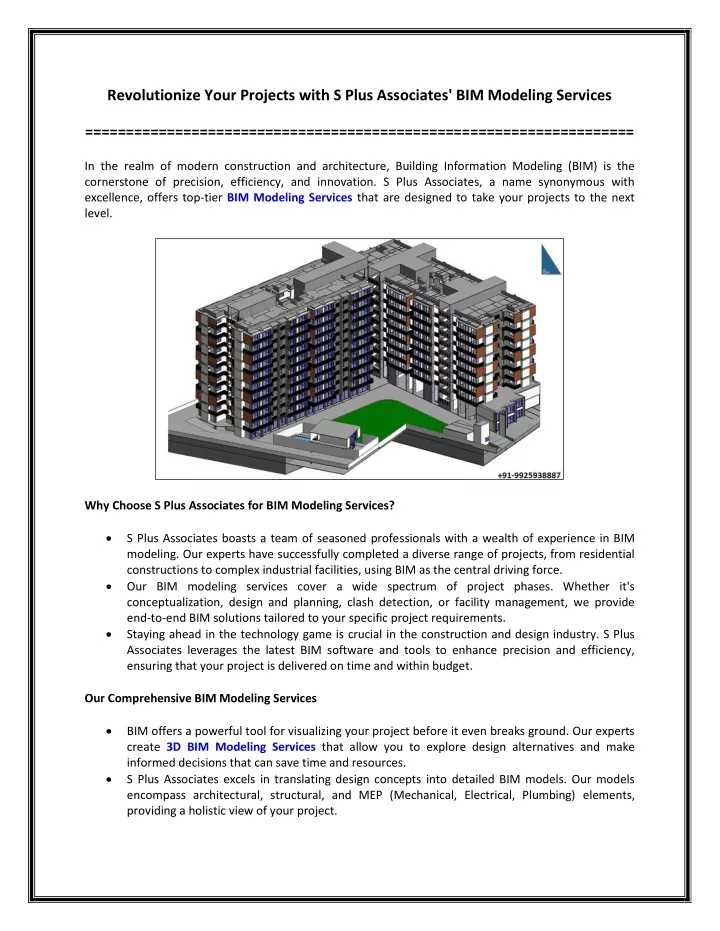 PPT - Revolutionize Your Projects with S Plus Associates' BIM Modeling Services PowerPoint Presentation - ID:12597779