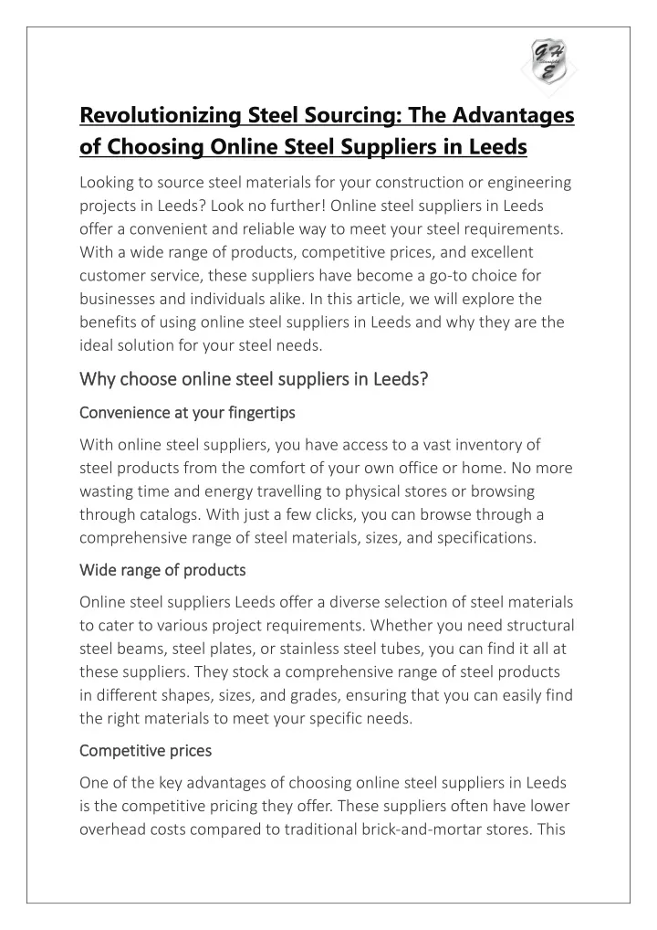 PPT - Online Steel Suppliers in Leeds PowerPoint Presentation, free download - ID:12647187