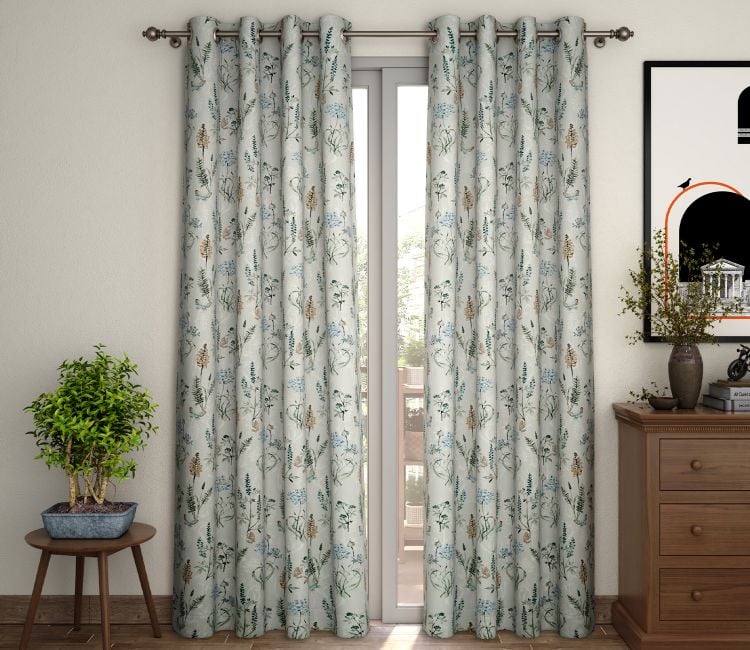 Buy Fossil Botanic Mist Floral Print Light-Filtering Long Door Curtain Set of 2