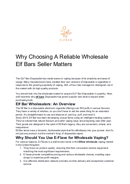 Why Choosing A Reliable Wholesale Elf Bars Seller Matters
