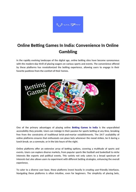 Online Betting Games In India: Convenience In Online Gambling | PDF