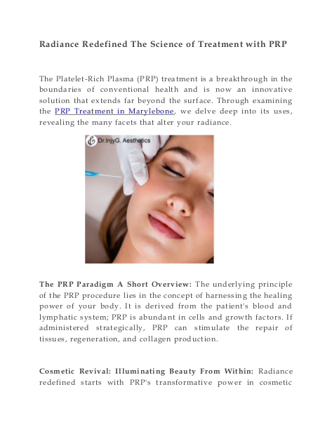 Radiance Redefined The Science of Treatment with PRP