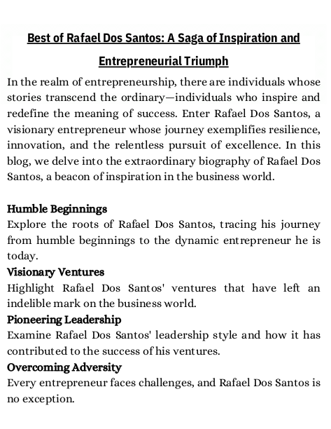 Best of Rafael Dos Santos A Saga of Inspiration and Entrepreneurial Triumph