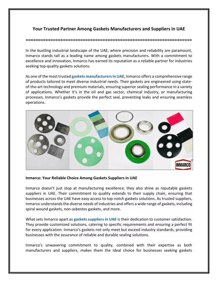 PPT - Your Trusted Partner Among Gaskets Manufacturers and Suppliers in UAE PowerPoint Presentation - ID:12710446