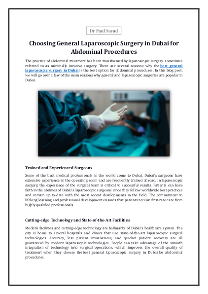 Choosing General Laparoscopic Surgery in Dubai for Abdominal Procedures