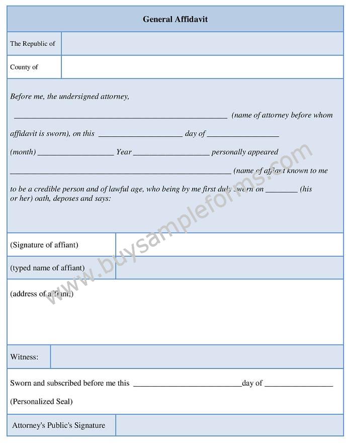 General Affidavit Form Example & Template | Word Download