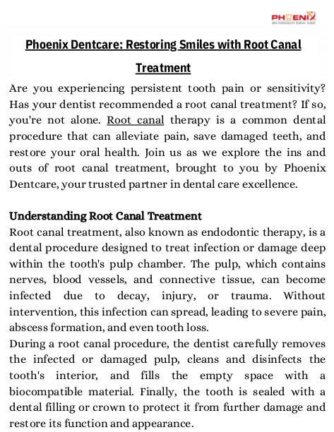 Phoenix Dentcare Restoring Smiles with Root Canal Treatment