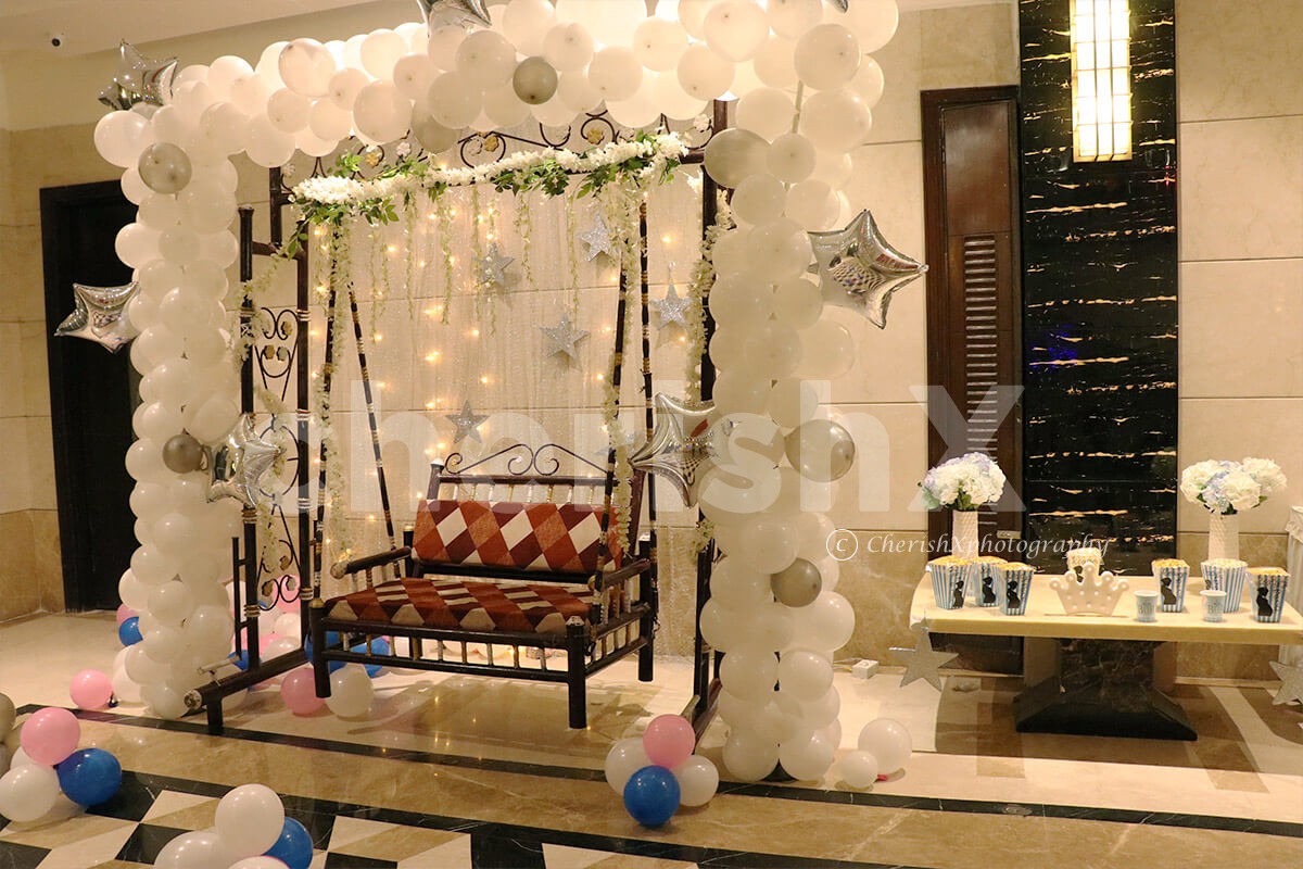 Baby Shower Party Decorations with Beautiful Backdrops and Balloons in Chennai