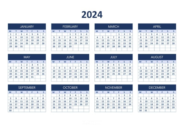 Monday Start Calendar 2024