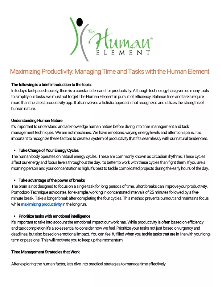PPT - Maximizing Productivity Managing Time and Tasks with the Human Element PowerPoint Presentation - ID:12937009