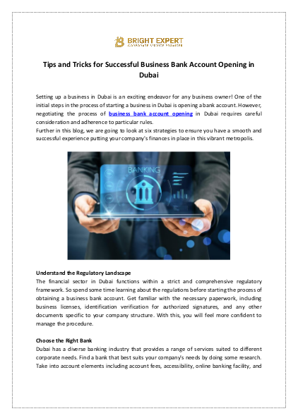 Tips and Tricks for Successful Business Bank Account Opening in Dubai