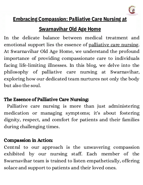 Embracing Compassion Palliative Care Nursing at Swarnavihar Old Age Home