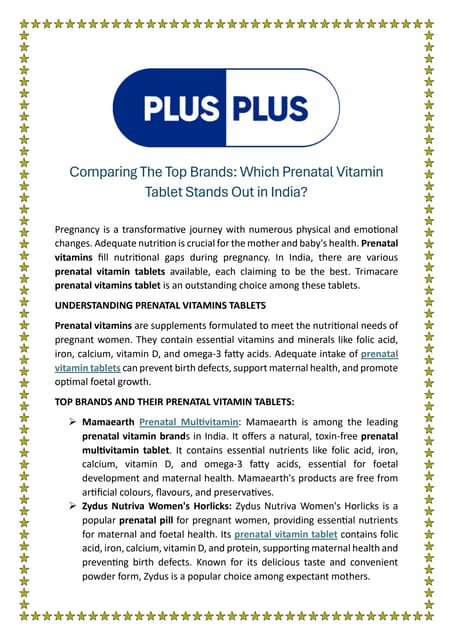 Comparing The Top Brands: Which Prenatal Vitamin Tablet Stands Out in India? | PDF