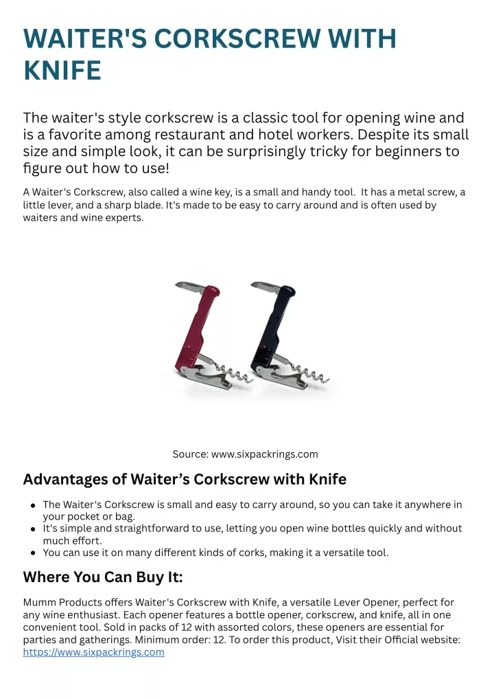 PPT - Advantages of A Waiter's Corkscrew with Knife PowerPoint Presentation - ID:13017580