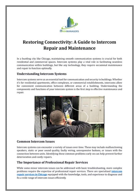 Restoring Connectivity: A Guide to Intercom Repair and Maintenance