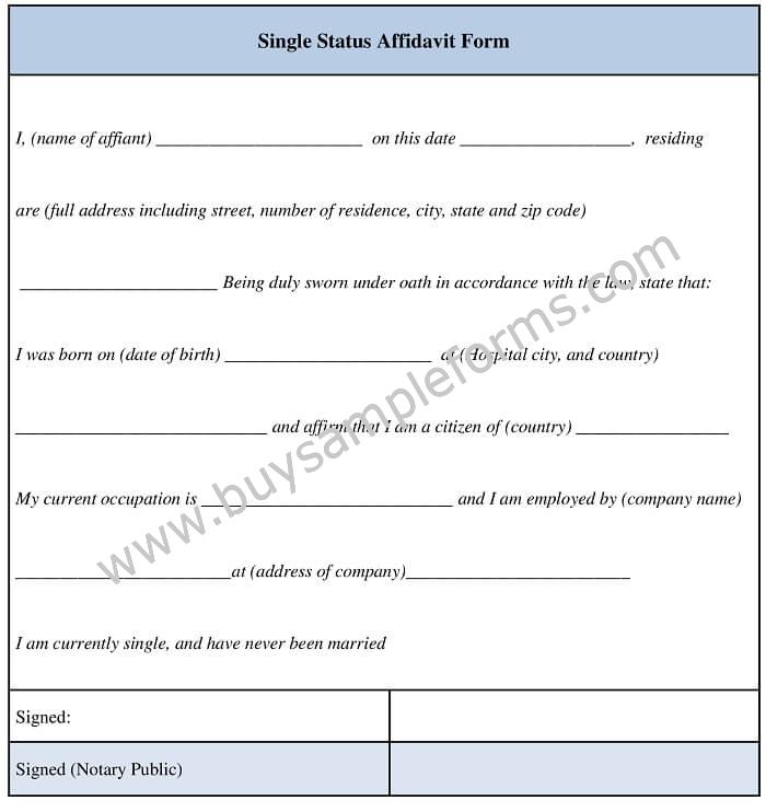 Printable Single Status Affidavit Form Template [Word Template]