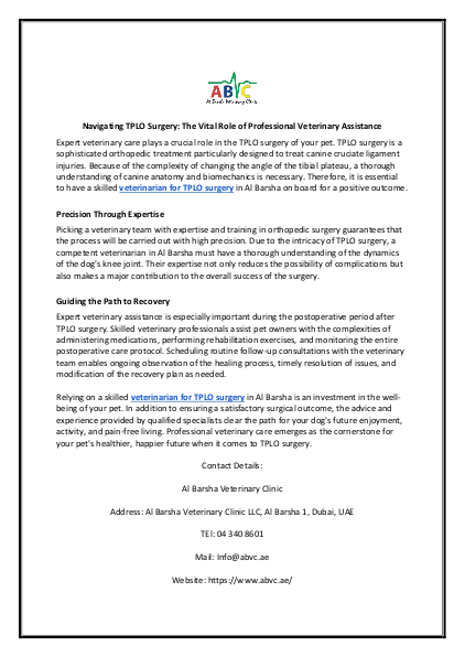 Navigating TPLO Surgery The Vital Role of Professional Veterinary Assistance