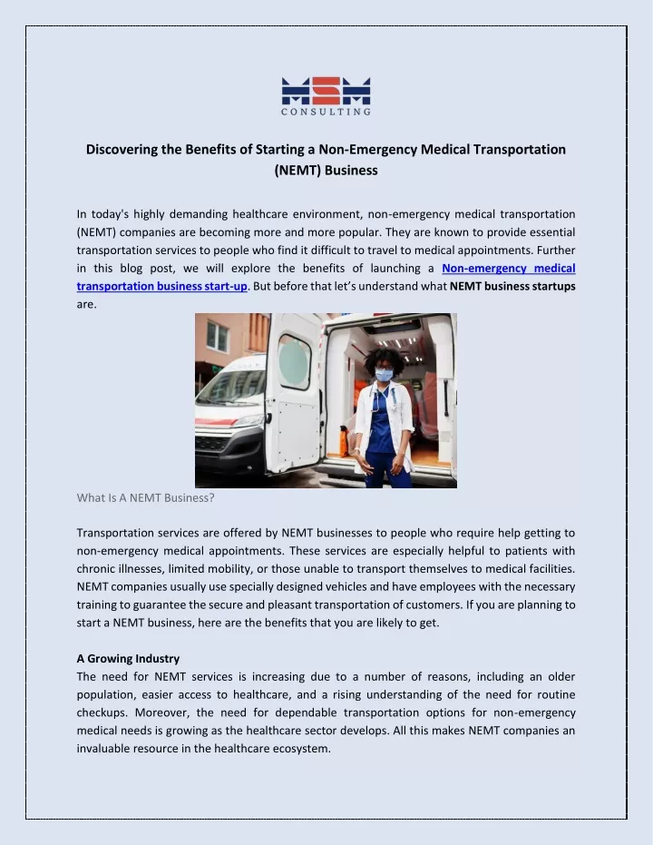 Discovering the Benefits of Starting a Non-Emergency Medical Transportation (NEMT) Business