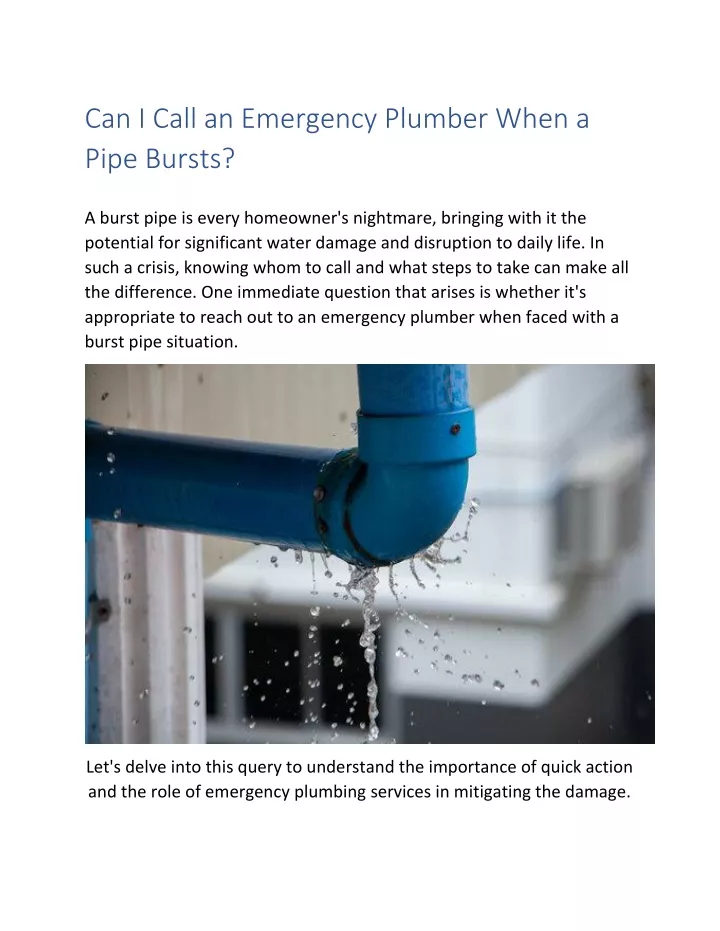 PPT - Can I Call an Emergency Plumber When a  Pipe Bursts? PowerPoint Presentation - ID:13112560