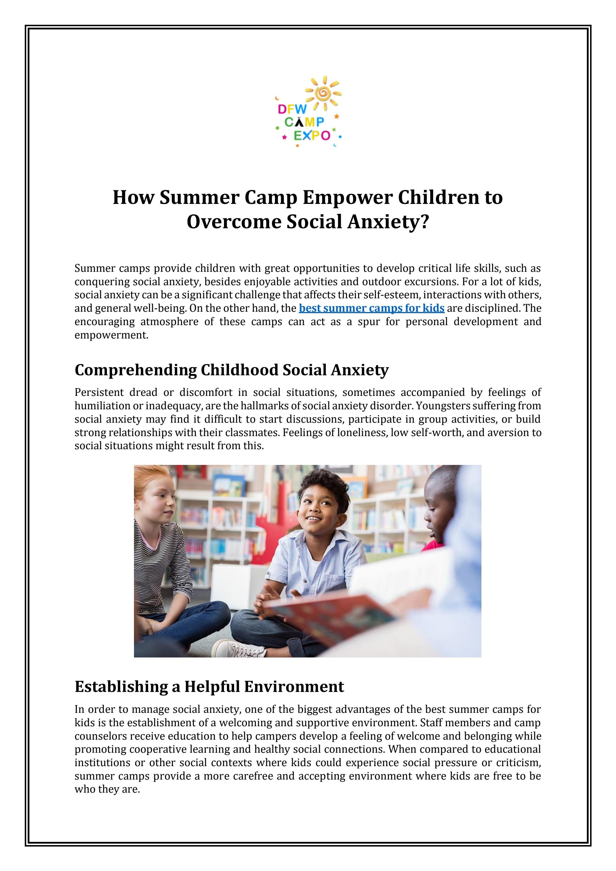 How Summer Camp Empower Children to Overcome Social Anxiety?