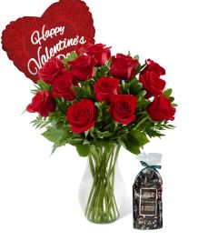 Valentines Roses, Chocolates & Balloon in a Vase  - Weekly Flowers Ottawa