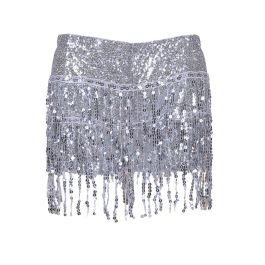 Festival Outfits -  Sequin Tassel Skirt With Hot Pants | Silver Coloured - Festival Outfits